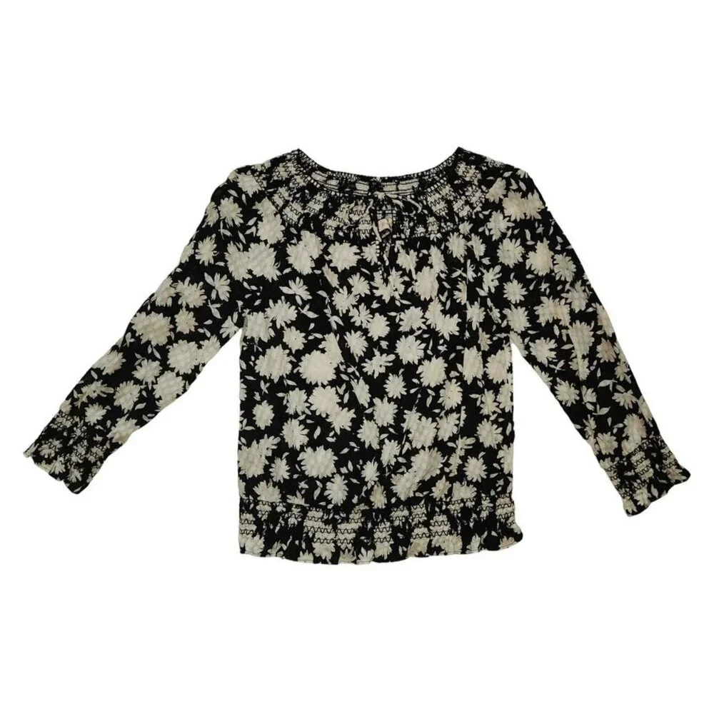 Tory Burch Black & White Floral‎ Print Blouse XS